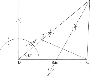 Construct a triangle ABC in which Be = 8cm, ∠B = 45° and AB - AC = 3.5cm