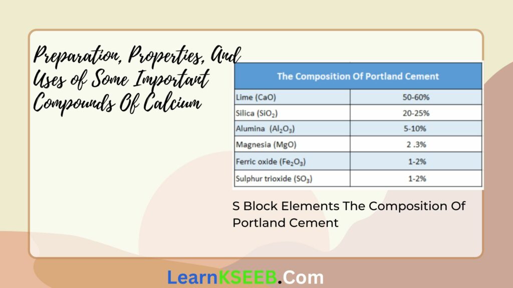 KSEEB Class 11 Chemistry Notes For Chapter 10 S Block Elements The Composition Of Portland Cement